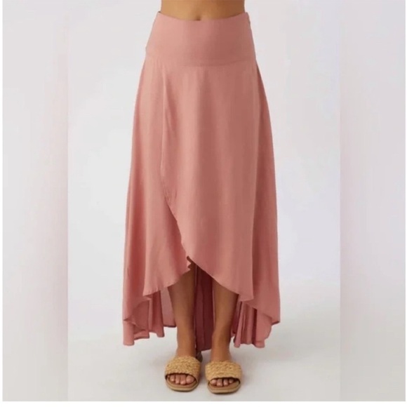 NWT O’Neill Ambrosio High-Low Maxi Skirt Women’s M Rose Pink High Rise Beach - Picture 2 of 16